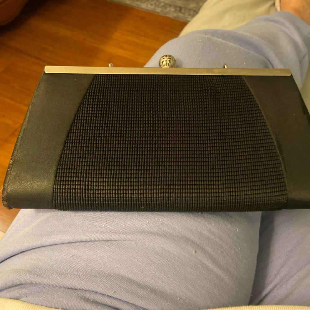 Vintage Black Clutch Purse with Silver Accent by La Regale.
